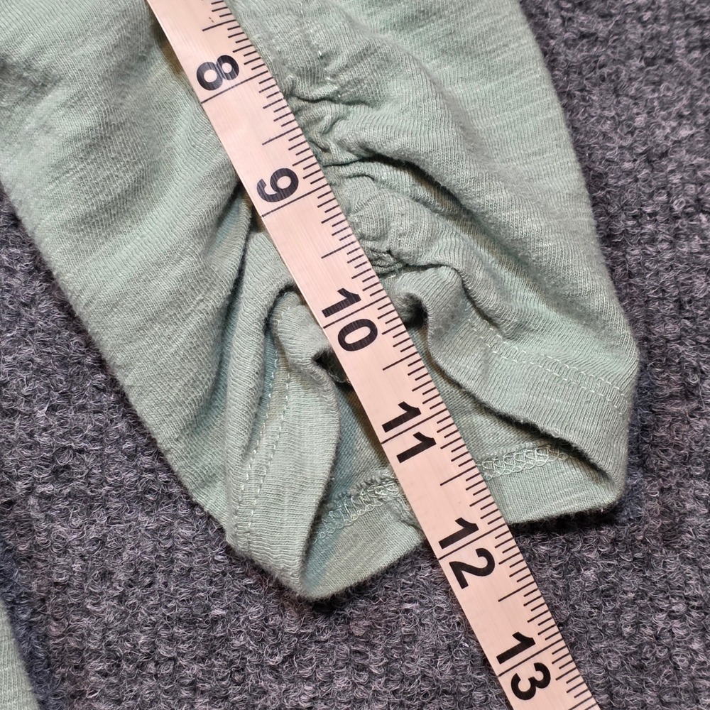 Oak & Trellis Womens M Sage Green Slub Knit Ruched Puff 3/4 Sleeve Crew Neck Top - Picture 5 of 12